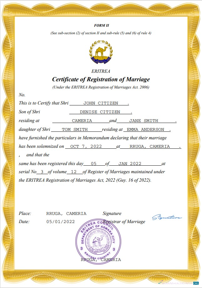 Download Eritrea marriage certificate Word and PDF template Photoshop template
